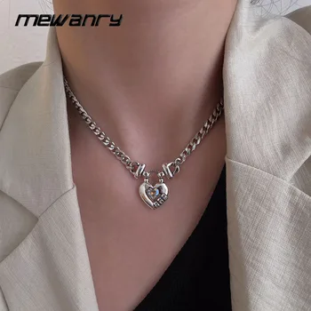 MEWANRY 925 Sterling Silver Zircon Love Necklace for Women Creative Trendy Design Exquisite Temperament Christmas Jewelry Gifts