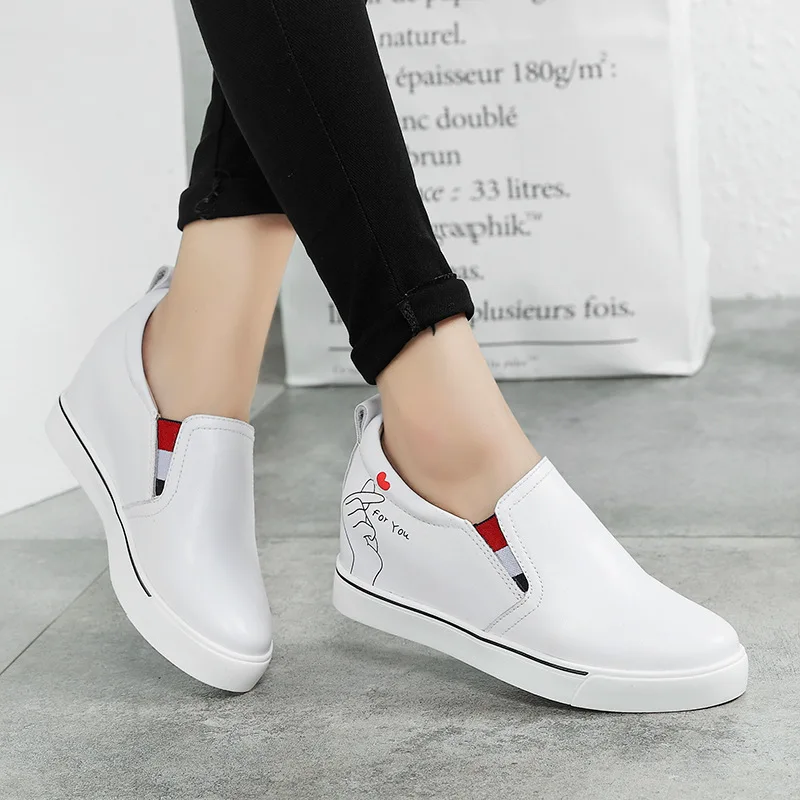 

Loafers Women's New Style Korean-style Elevator Shoes White WOMEN'S Genuine Leather Shoes Casual Spring And Autumn Thick Bottome