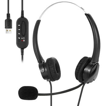 

2m Cable Omnidirectional Universal USB Wired On-Ear Headphone with flexible noise reduction mic for Laptop Desktop Call Center