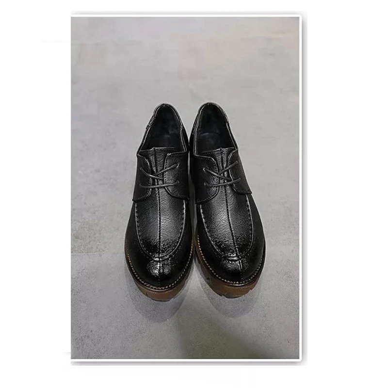 Женская обувь; обувь на платформе с круглым носком; Модные Повседневные Туфли-оксфорды на шнуровке в стиле ретро на толстой подошве в британском стиле; обувь на высоком каблуке; SHOEXDHDX