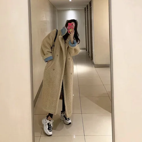 Южная Корея Dongdaemun агенты по закупкам зимнее женское пальто свободного кроя из искусственной норки, кашемировое пальто средней длины из толстой шерсти ягненка