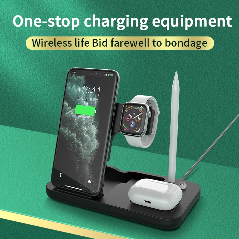 EXPUNKN Wireless Charger 4 in 1 15w Carregador Sem Fio Qi Fast Stand for Iphone Apple Watch Airpods Apple Pencil