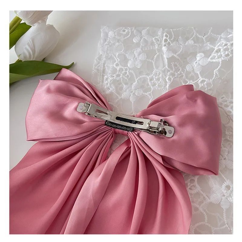 Solid Color Big Large Satin Bow Hairpins Barrettes For Women Girl Wedding Long Ribbon Korean Hair Clip Hairgrip Hair Accessories hair band for women