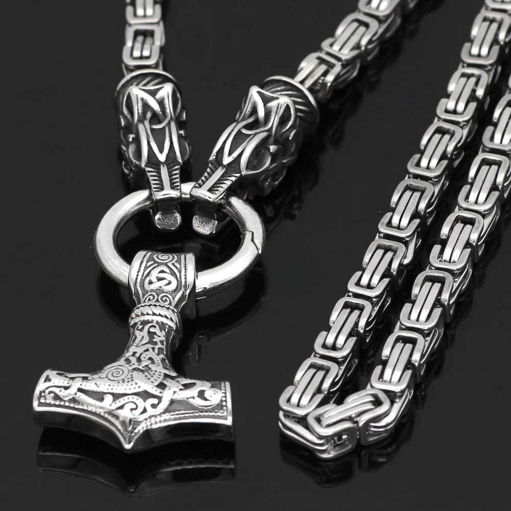 Men Fenrir wolf head with MJOLNIR Thor 