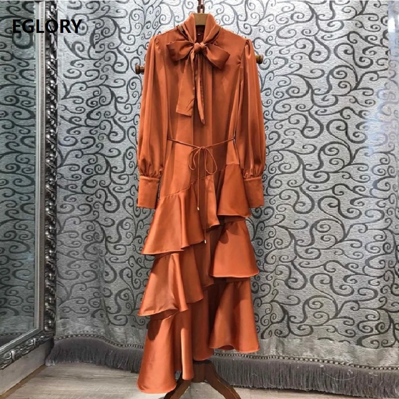

Bow Tie Elegant Long Dress 2019 Autumn Evening Party Women Cascading Ruffle Sexy Asymmetrical Long Maxi Dress Special Occasions