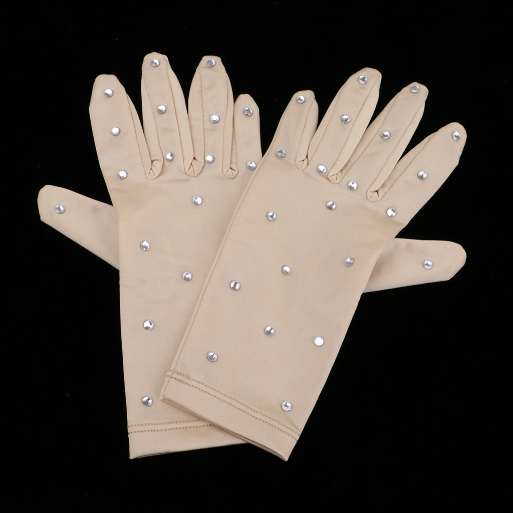Thermal Compact Skating Gloves with Clear Rhinestone (and some Spare Rhinestones ) for Women Girls Size S/M/L/XL