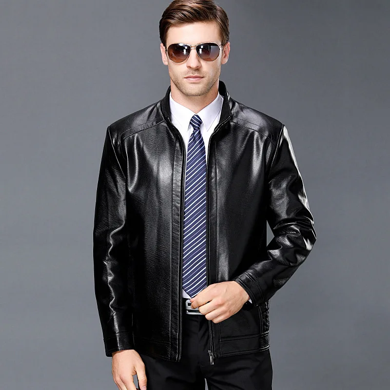 Autumn Clothing New Style MEN'S Leather Coat Middle-aged Men'S Wear Business Casual plus Velvet Stand Collar Leather Coat 1