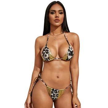 

Summer Sexy Snakeskin Bikini Set Mujer Women Halter Female Swimsuit Bathers Bathing Suit Push Up Thong Biquini High Cut Swimwear