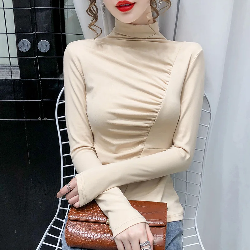 

Spring Autumn Ladies High Neck Solid Color Pullover Long Sleeve Slim Cotton Sweater Elegant Ladies Sweet Style Knitted Sweater
