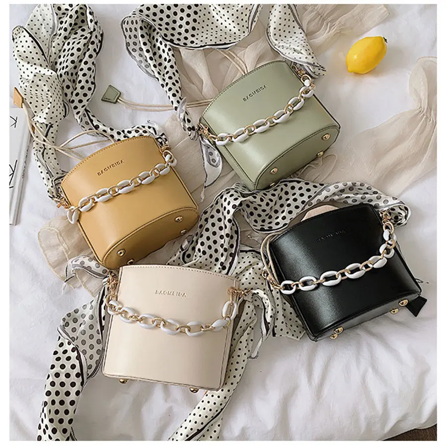 

Mini Bucket Bags For Ladies Casual Acrylic Chain Handle Shoulder Bags Fashion Women Elegant Scarf Messenger Bags Bolsa Feminina