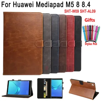 

Premium Leather Case for Huawei MediaPad M5 8 8.4 SHT-W09 SHT-AL09 Smart Auto Sleep Wake Shockproof Cover Shell + pen