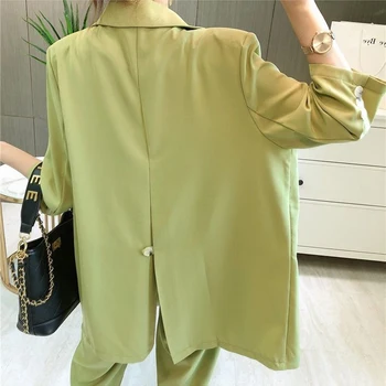 

Fashion Women's OL Style Back Split Blazers Jacket Elastic Pants Two Pieces Set Vintage Single Breasted Casual Sets Loose Suits