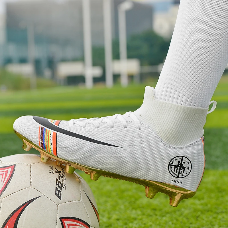 Для мужчин детские футбольные бутсы с зажимом, Футбол ботинки с высоким берцем длинные шипы Для Мужчин's Обувь для футбола тапки открытый газон для мини-футбола носки обувь