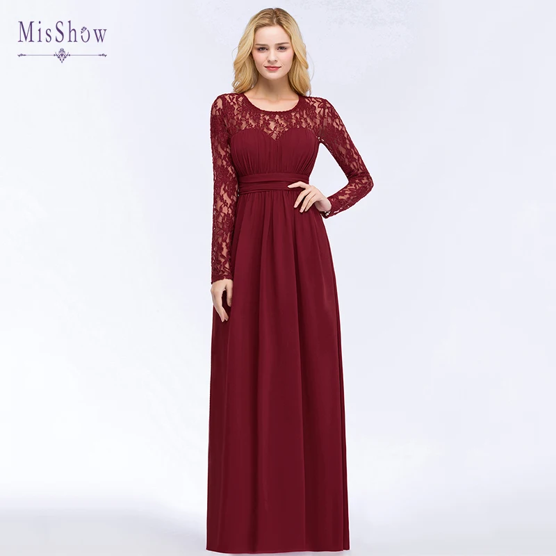Burgundy Robe De Soiree Longue в новые элегантные длинные кружевные вечерние платья шифоновые вечерние платья с круглым вырезом дешевые платья - Цвет: Burgundy