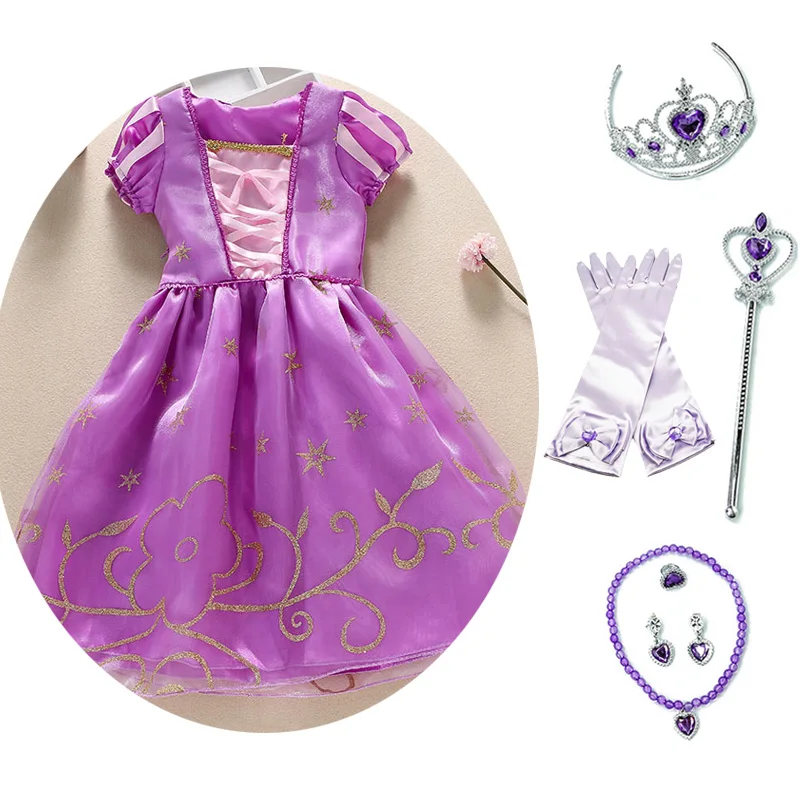 

Little Kids Princess Dress for Gilrs Cosplay Tangled Clothing Summer Clothes Children Birthday Party Costume and Accessories Wig