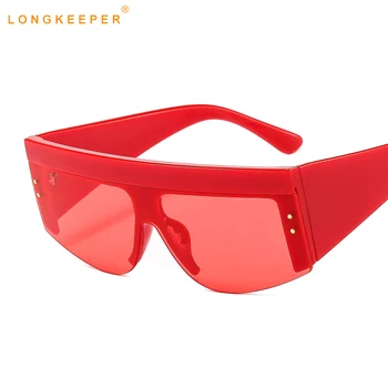 

LongKeeper 2020 New Fashion Oversized Sunglasses Women Men Vintage Brand Design Half Frame Sun Glasses Ladies Red Oculos De Sol