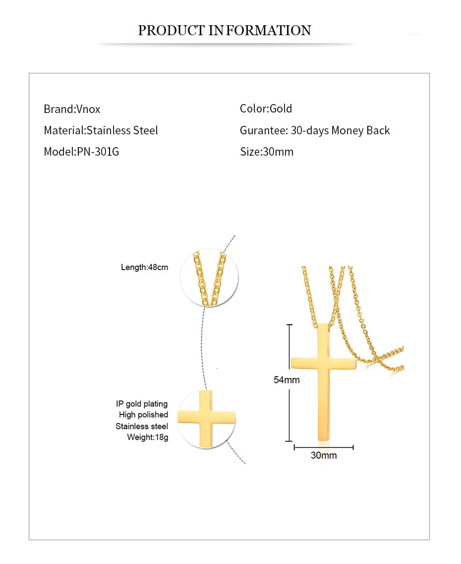 Vnox, простое ожерелье из нержавеющей стали с подвеской в виде Креста для мужчин и женщин, Черное золото, серебро, ювелирное изделие для воротника