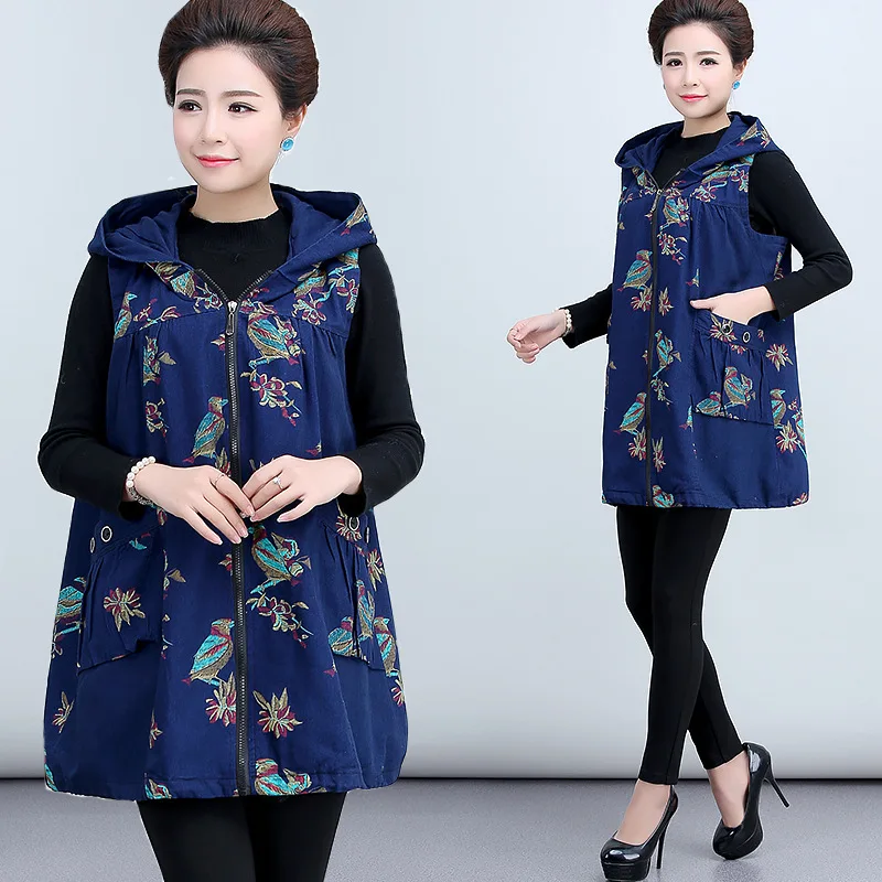

2020 Middle-aged WOMEN'S Apparels Mid-length Denim Jacket Blouse Large Size Middle-aged Middle-aged Women Dress Waistcoat