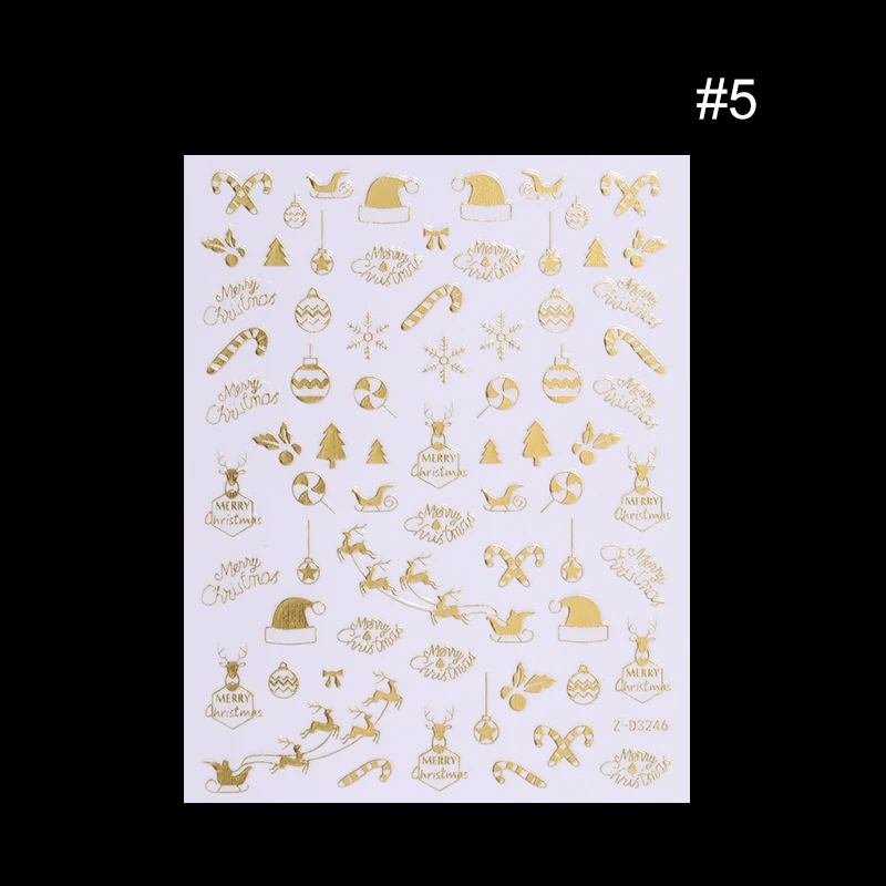 1 лист, стикеры 3D на ногти Nail Art, Рождественская серия, золотой, черный цветок, смешанные узоры, переводные наклейки для ногтей, 3D украшение для ногтей - Цвет: 14