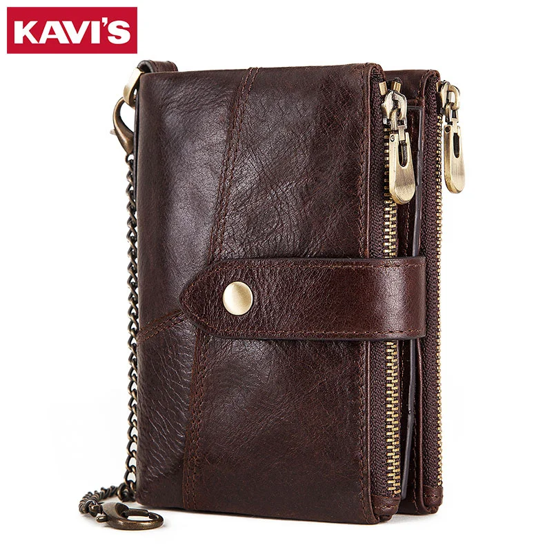 KAVIS,, натуральная кожа, Rfid, мужской кошелек, Cuzdan, с цепочкой, кошелек для монет, короткий, мужской, для денег, сумка, держатель для карт, маленький, Portomonee