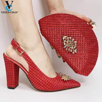 

New Design Italian Shoes with Matching Bags for Wedding Italy Women Italian African Party Pumps Shoes and Bag Block Heel Shoes