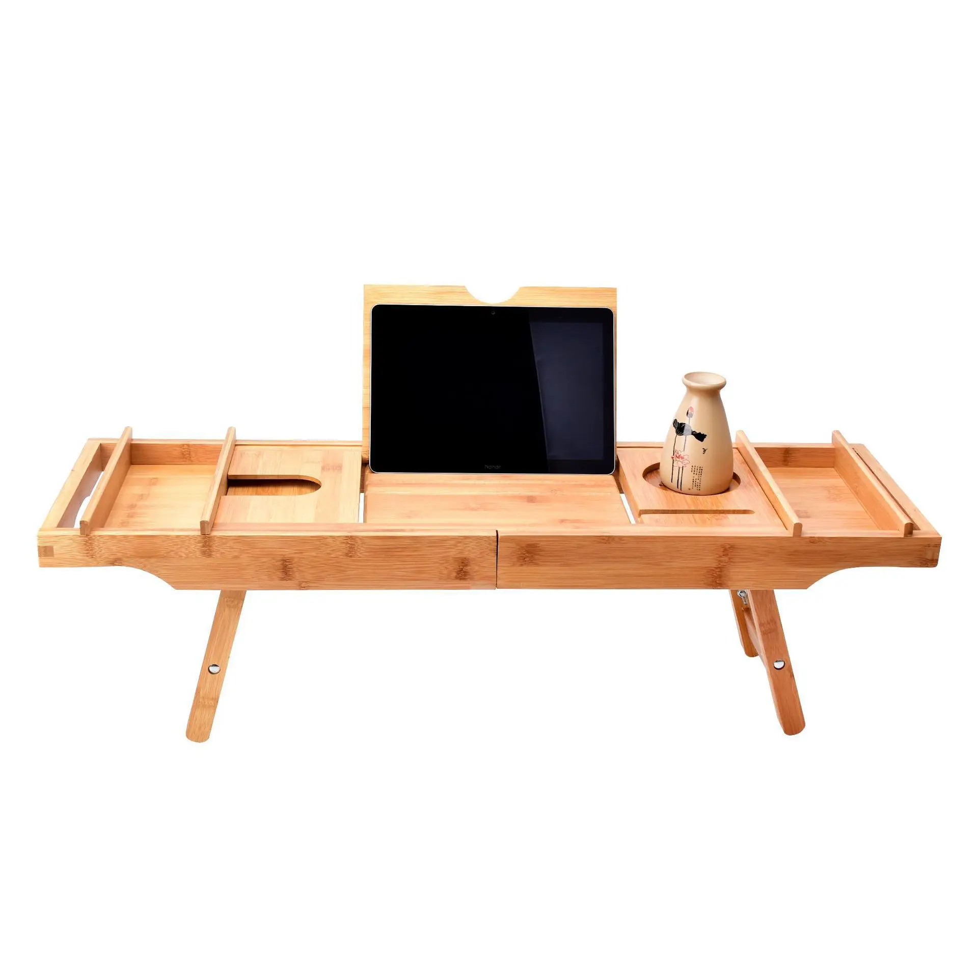 Extendable Bathroom Shelf Bathtub Vanity Tray Bathtub Shower Caddy Storage Bamboo Cabinet Sink Rack Towel Wine Book Holder