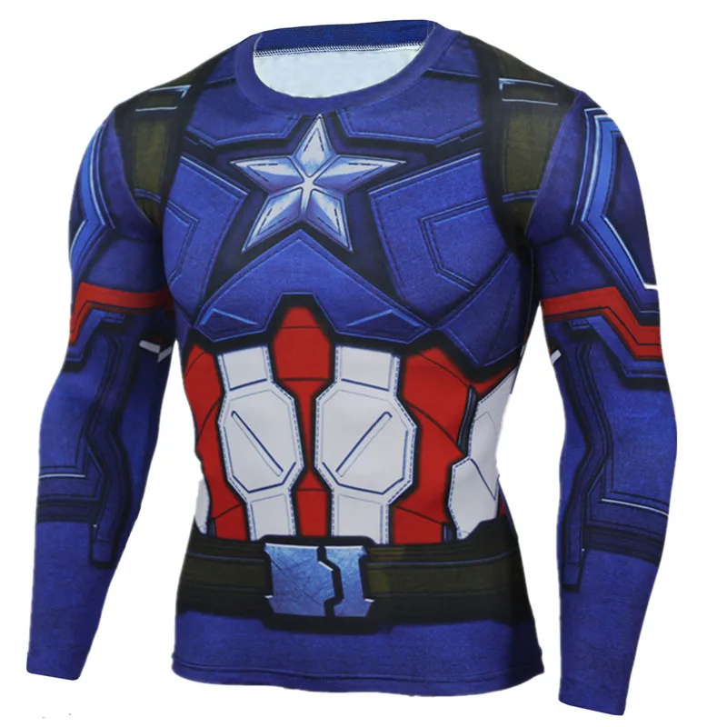 Мужская компрессионная рубашка Супермен быстросохнущая с длинным рукавом для спортзала, бега, Marvel, Мстители, супергерой, фитнеса, бодибилдинга, спортивные футболки - Цвет: 21