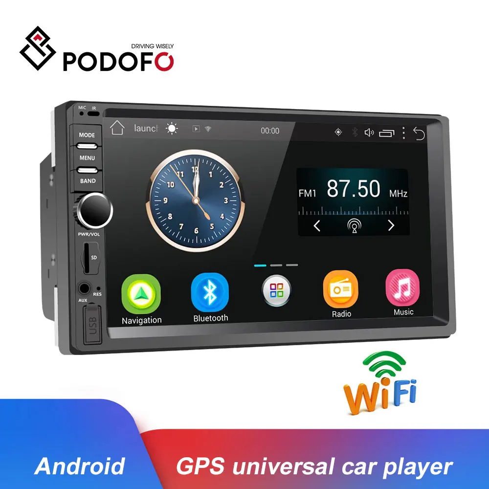 Podofo Android Автомагнитола 2Din gps навигация Автомагнитола стерео " Универсальный Автомобильный мультимедийный плеер Wifi Bluetooth аудио стерео
