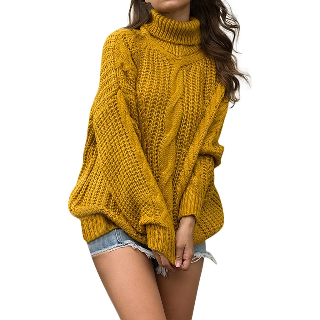 YOUYEDIAN толстый теплый вязаный свитер зимний женский Повседневный пуловер с высоким воротом Длинный рукав однотонный Свободный Вязаный Свитер Топ#823g20 - Цвет: Цвет: желтый