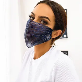 

wholesale Hot Selling Grid Flash Mask rhinestone facemask cover jewelry women mouth face masks Party Nightclub Popular Gift
