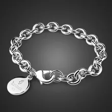 Новое модное Серебристое украшение, браслет, серебряный женский браслет, простой серебряный браслет 9 мм 20 см,, очаровательное ювелирное изделие, подарок