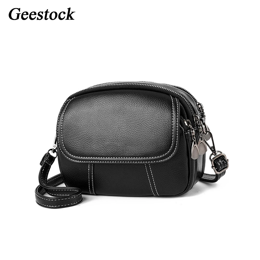 Geestock 2020 Women Shoulder Bag Supreme Crossbody Bag PU Leather Female  Mini Flap Shopping Bag Vintage Three-Layer Zipper Bag