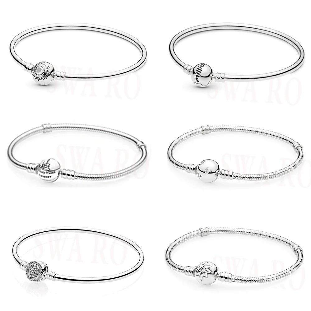 Classic 925 Sterling Silver Snake Bone Moment Zodiac Round Clasp Beauty And The Beast Bracelet Diy Original Women's Jewelry Gif |