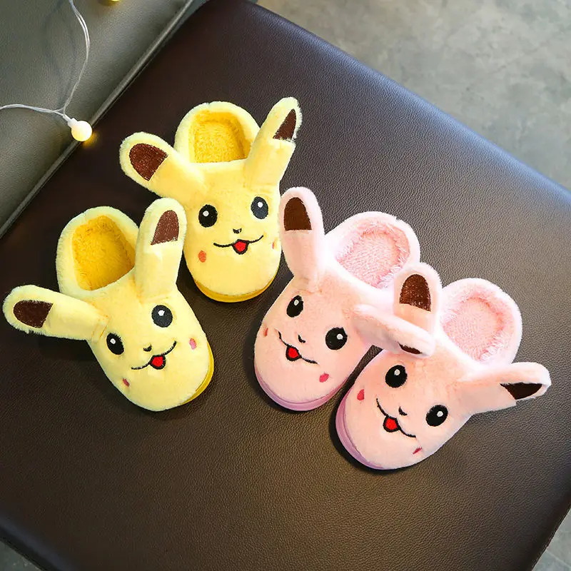 New Pokemon Kawaii Pikachu Plush Slippers Indoor Warm Winter 3 7 old Girls Shoes Cute Anime Cartoon for Boy Kids Cotton Slippers black jeans