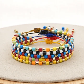 

Shinus Rainbow Bracelet For Women Multicolor Enamel Bracelets Tube Beads Pulseras Mujer 2020 Bohemian Jewelry Adjustable Rope