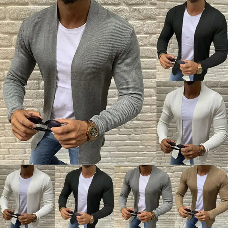 Для мужчин V образным вырезом Slim Fit вязаный кардиган на пуговицах, свитер модные однотонные дышащие пальто Пуловеры Свитера 4 цвета