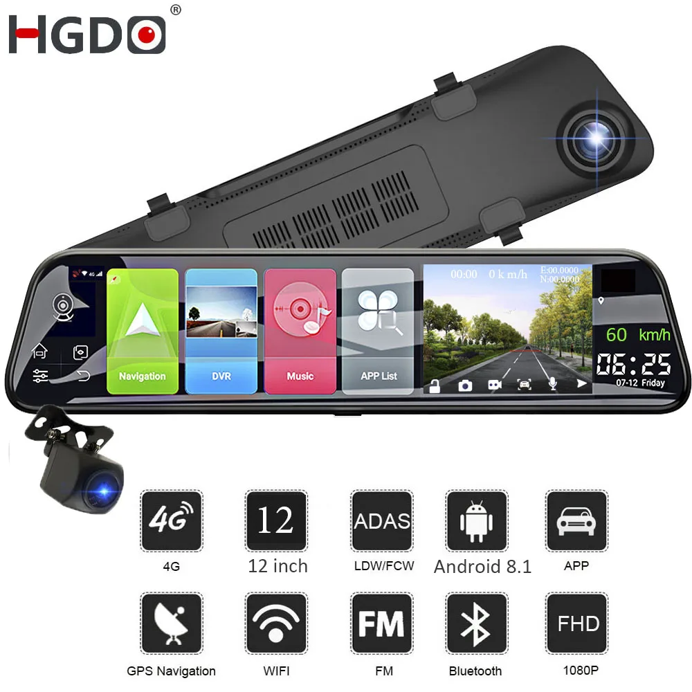 HGDO 12 &quotзеркало заднего вида Автомобильный видеорегистратор Android 8 1 4G GPS авто