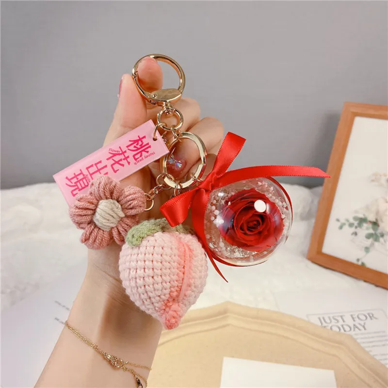 

New Chinese Style Creative Eternal Flower Pendant Peach Girl Heart Bag Pendant Gift Car Key Ring Pendant