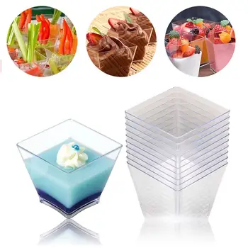 

50pcs 160ML Mini Small Plastic Trapezoidal Square Dessert Cup Sauce Starter Party Tableware Decor Kitchen Accessories