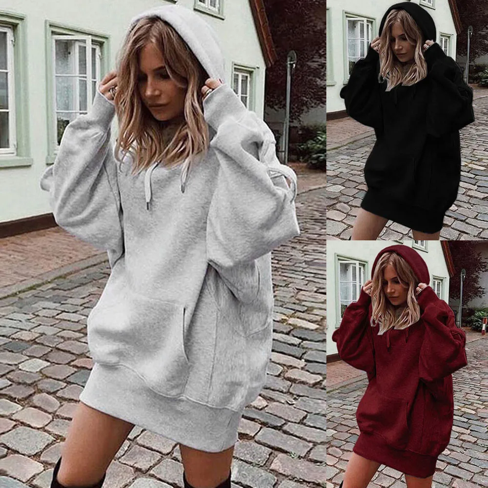 

Clothes Women Autumn Winter Warm Hoodies Sweatshirt Ladies Solid Color Long Sleeve Casual Long Sweatshirt Pullover Coat