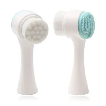 

2 In 1 Double-Sided Facial Cleansing Brush Soft Bristles Silicone Massager Large Handle Portable Manual Exfoliation Cleaner Tool