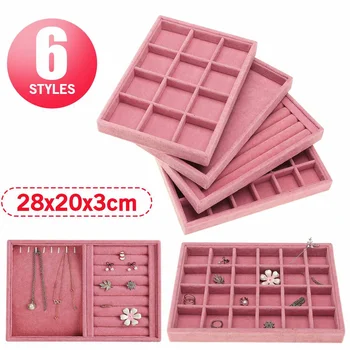 

24Grid Velvet Jewelry Ring Display Organizer Case Tray Holder Necklace Earrings Bangle Storage Box Showcase Jewelry Stand Holder