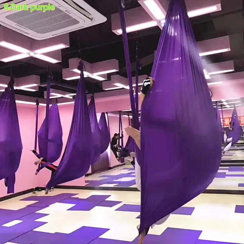 Предварительно для фитнеса воздушные качели для йоги и Гамак Ткань для улучшенной йоги инверсии, гибкость и основной Strength-5Mx2.8M - Цвет: Dark purple
