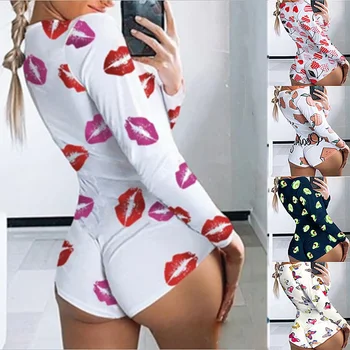 

With Chilli Printed Adult Bodysuit DDLG Adult Onesie Long Sleeves Deep V-neck Adult Onesie For Baby Girl ABDL