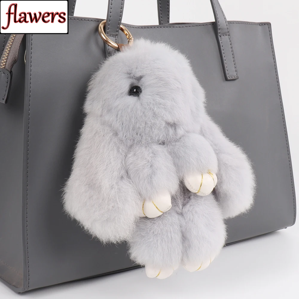 

Big Size Cute Pluff Bunny Keychain 18cm Rex Genuine Rabbit Fur Key Chains Women Hot Bag Toys Doll Fluffy Pom Pom Lovely Keyring