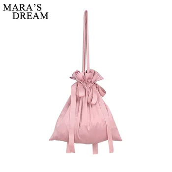 

Mara's Dream 2019 New Solid Color Girl Summer Drawstring Shoulder Bag Smooth Satin Wild Vertical Square Bag