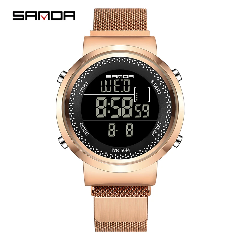 Men Rose gold SANDA женские часы с круглым циферблатом роскошные серебряные часы Reloj классические повседневные Модные кварцевые наручные часы из сплава zegarek damski - Цвет: Men Rose gold