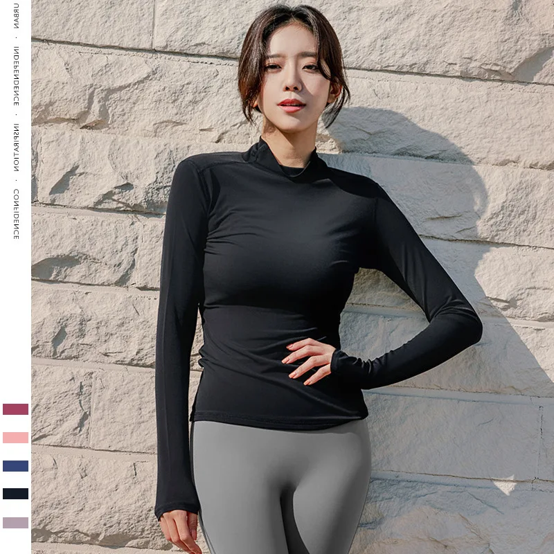 

2020 Korean version of new sports running fitness long sleeve jacket yoga clothing nylon stretch yoga clothing ladies T-shirt