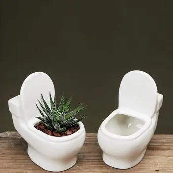 

Creative Ceramic Toilet Flower Pot DIY Design Planter for Succulents Plants Gardening Small Toilet Flowerpot Gardening Tools