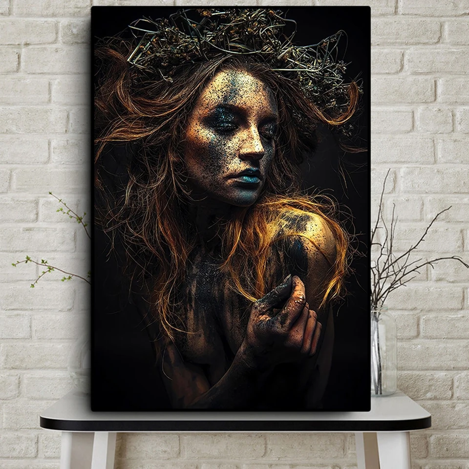 Norse-Mythology-Black-And-Gold-Tattoo-Women-Canvas-Painting-Posters-and-Prints-Scandinavian-Cuadros-Wall-Art